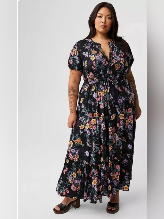 torrid Dresses & Skirts - Torrid Black Floral Tie Maxi Dress Size 1 (1X)